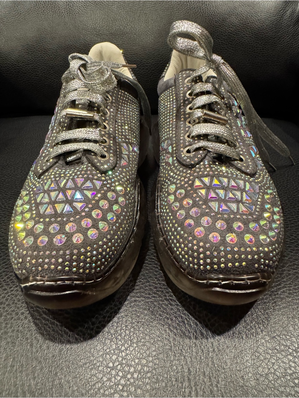 Black/Grey Rhinestone Embellished Sneakers